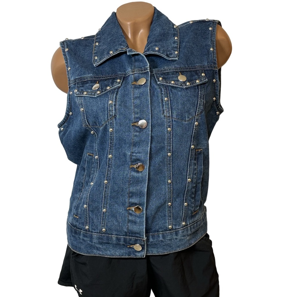 Holiday Chic Studded Denim Vest Dark Wash Layering Essential NWT S-XL